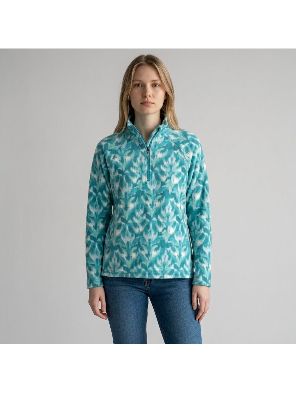 Eddie Bauer Jacket Women L Large Blue Geometric Zipper Fleece Long Sleeve